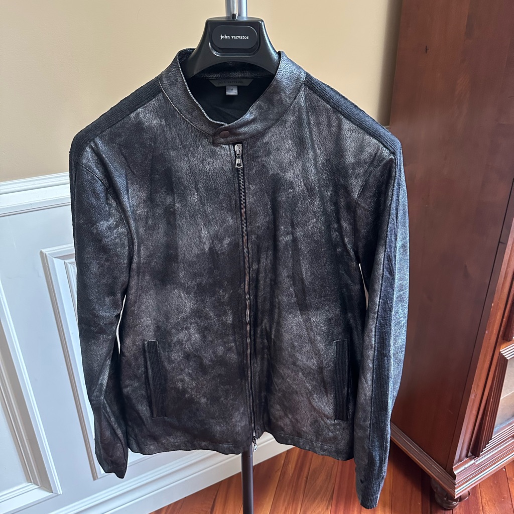 John Varvatos Garment Dyed Print Band Collar Jacket